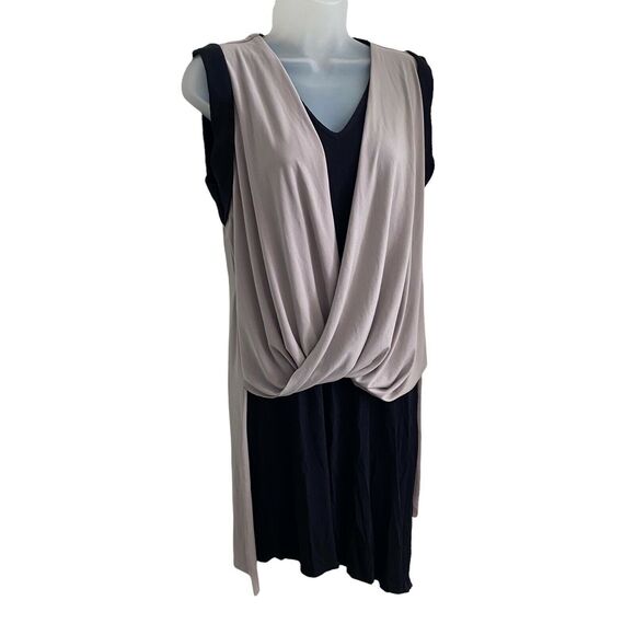 SCAPA Small Dress Lauren Perre Black Taupe Asymmetrical Draped Mini - Picture 4 of 9